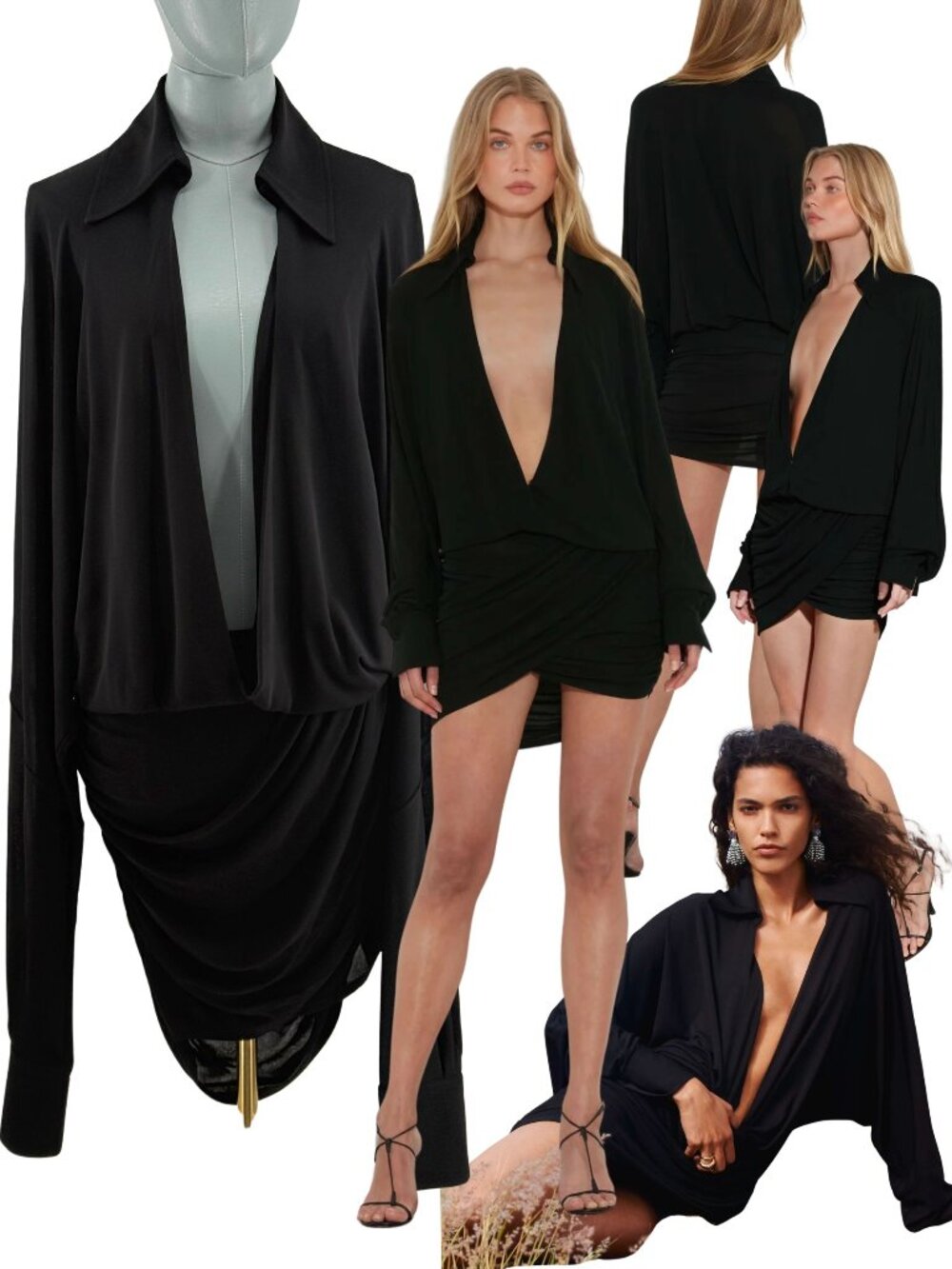 🆕 RAT & BOA 🧿 NWOT Raven Draped Long Sleeve Jersey Mini Dress, Black - Sz L